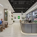 Modern Coffee Shop Store Front Desk With Glass Facade And Signage
