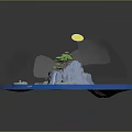 3D Natural Island Landscape With Blue Water Green Vegetation Rocks And Sandy Areas
