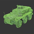 Green Military Armored Vehicle with Six Wheels and Top Turret Design