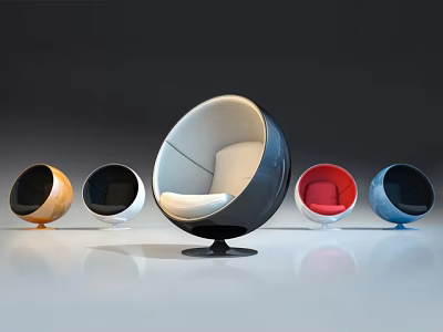 Modern Spherical Accent Chair with Multiple Colors Orange Black Red Blue on Reflective Floor 3d model