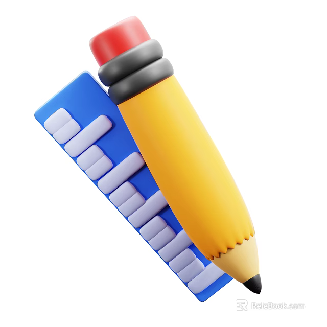 Colorful Kids Stationery Set With Yellow Pencil And Blue Keyboard Design 3d model 