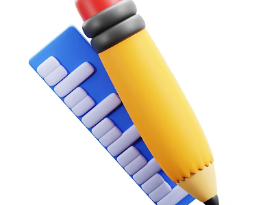 Colorful Kids Stationery Set With Yellow Pencil And Blue Keyboard Design 3d model