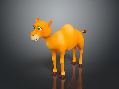 Orange Cartoon Camel With Green Eyes And Reflection On Gray Background 3d model