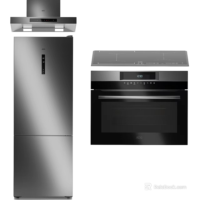 Modern Stainless Steel Kitchen Appliances With Refrigerator Oven And Cooktop 3d model 