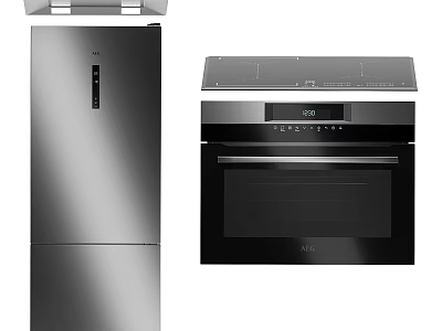 Modern Stainless Steel Kitchen Appliances With Refrigerator Oven And Cooktop 3d model