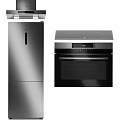 Modern Stainless Steel Kitchen Appliances With Refrigerator Oven And Cooktop