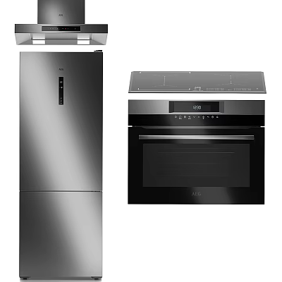 Modern Stainless Steel Kitchen Appliances With Refrigerator Oven And Cooktop 3d model