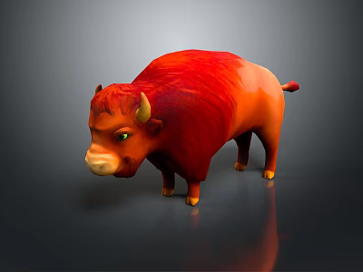 Vibrant 3D Cartoon Bull Character With Red Fur Yellow Horns And Green Eyes 3d model