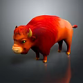 Vibrant 3D Cartoon Bull Character With Red Fur Yellow Horns And Green Eyes