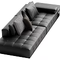 Black Leather Sectional Sofa with Tufted Design Checkered and Solid Pillows and Side Table 3d model