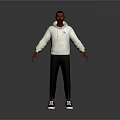 3D Character Model Wearing White Hoodie Black Pants And Sneakers