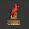 Red Bird Statue Decorative Figurine With Orange Base And Floral Patterns