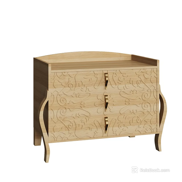 Classic Wooden Bedside Table With Intricate Carved Patterns Curved Legs And Drawers 3d model 