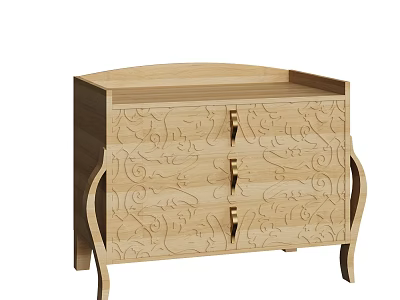 Classic Wooden Bedside Table With Intricate Carved Patterns Curved Legs And Drawers 3d model