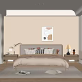 Elegant Beige Bedroom Interior With Large Windows Wooden Floor Bedside Tables And Decorative Painting