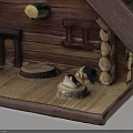 Handmade Wooden Birdhouse Model Featuring Shingle Roof Entrance Base And Decorative Logs