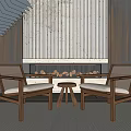 Wooden Table And Chairs Set With Mesh Back White Cushion By Fireplace Decorative Art
