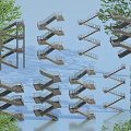 Various Modern Staircase Designs With Metal Railings And Green Trees