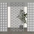 Contemporary Interior Wall Design Featuring Glass Blocks Brick Panel And Green Plant