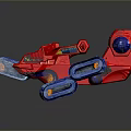Red And Blue Toy Tank With Blue Tracks And Playful Cartoon Design