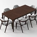 Dining Table Set With Dark Wood Rectangular Table And Six Light Gray Padded Chairs 3d model