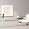 Modern White Chairs With Black Frames And Side Table In Minimalist Room With Grid Artwork 3d model