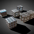 Metallic Cubes with Grid Surfaces and Illuminated Points Arranged on Dark Background 3d model