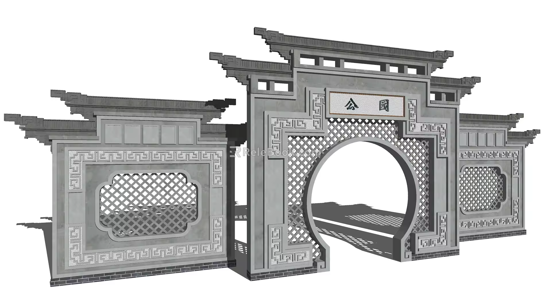 Chinese Style Gate Ancient Building Gate Entrance Door Head 3d model