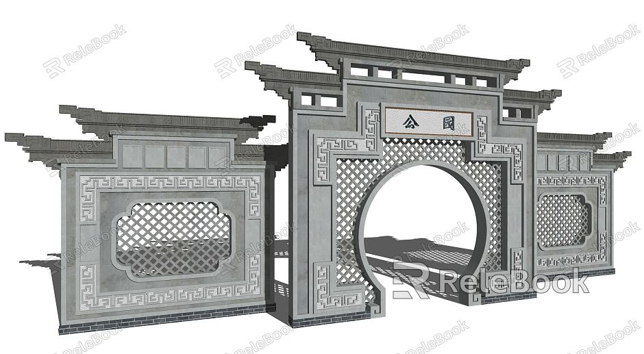 Chinese Style Gate Ancient Building Gate Entrance Door Head model