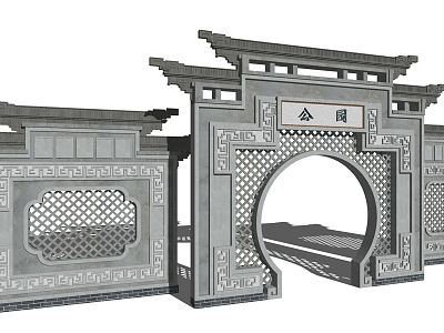 Chinese Style Gate Ancient Building Gate Entrance Door Head model