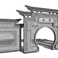 Chinese Style Gate Ancient Building Gate Entrance Door Head 3d model