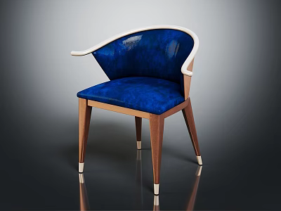 Modern Blue Upholstered Chair With Wooden Legs White Armrests And Trim 3d model