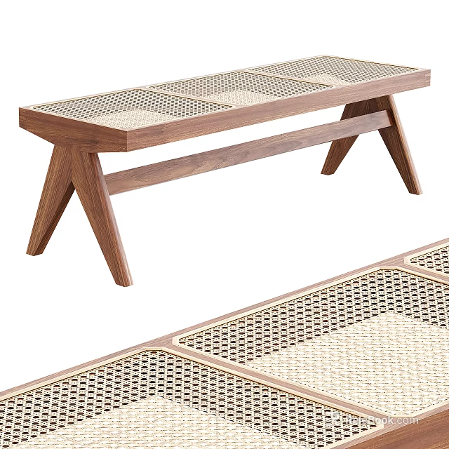 Solid Wood Sofa Bench With Woven Seat And Crossed Legs Design 3d model 