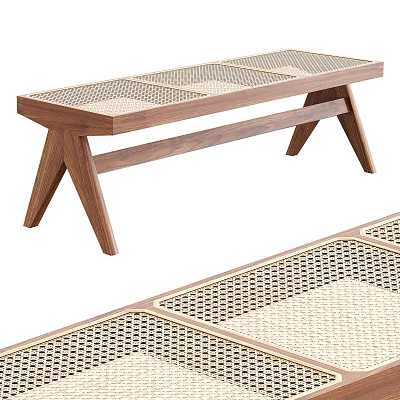Solid Wood Sofa Bench With Woven Seat And Crossed Legs Design 3d model