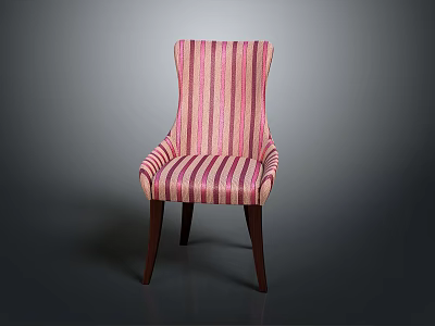 Stylish Accent Chair With Pink And White Striped Fabric Curved Backrest And Dark Wooden Legs 3d model