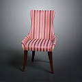 Stylish Accent Chair With Pink And White Striped Fabric Curved Backrest And Dark Wooden Legs