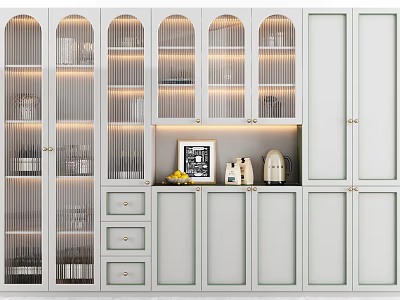 Modern White Wine Cabinet With Glass Display Doors And Storage Cabinets Interior 3d model
