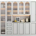 Modern White Wine Cabinet With Glass Display Doors And Storage Cabinets Interior