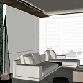 Decorative White Inflatable In Modern Minimalist Living Room With White Sofa Wooden Coffee Table Blinds