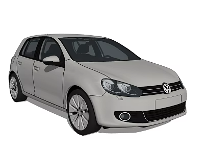 Silver Volkswagen Golf Compact Hatchback With Modern Exterior Design And Five Door Body 3d model