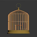 Golden Birdcage Decorative Ornament Set With Exquisite Base And Home Decor Accent
