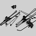 Essential Winter Sports Equipment Including Skis Poles Ice Skates Hockey Stick And Ball