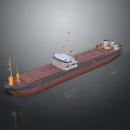 3D Cargo Ship Model with Brown Hull White Superstructure Deck Cranes on Reflective Surface 3d model