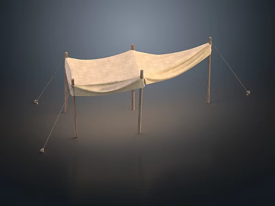 Simple Outdoor Tent With Canvas Material And Wooden Support Poles 3d model