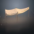 Simple Outdoor Tent With Canvas Material And Wooden Support Poles
