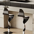 Sleek Modern Bar Counter Interior With Light Stone Top And Black Curved Bar Stools