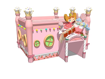 Pink Castle Playhouse With Cartoon Figure Cupcake Shaped Tops And Colorful Decorations 3d model