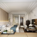 Elegant Classic Hotel Guest Room Interior With Comfortable Bed Side Tables And Soft Lighting 3d model