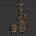 Vintage Wooden Barrels Display With Pyramid Stack And Neatly Arranged Rows
