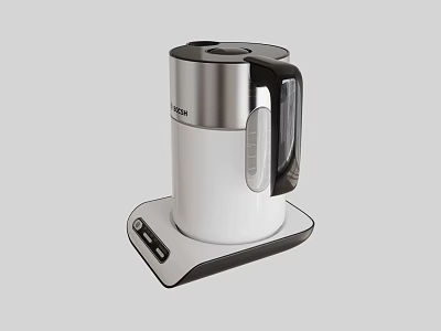 Modern Electric Kettle For Daily Use With Silver White Design Stainless Steel Body And Base 3d model